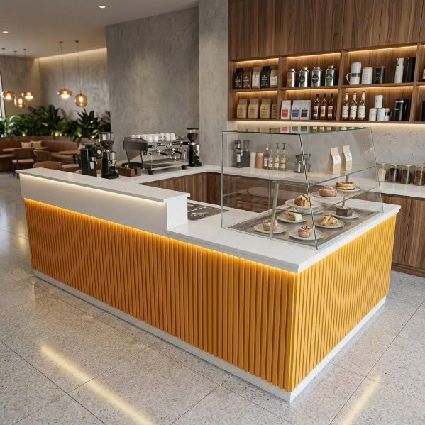 Quầy pha chế lam sóng chữ L QLT063